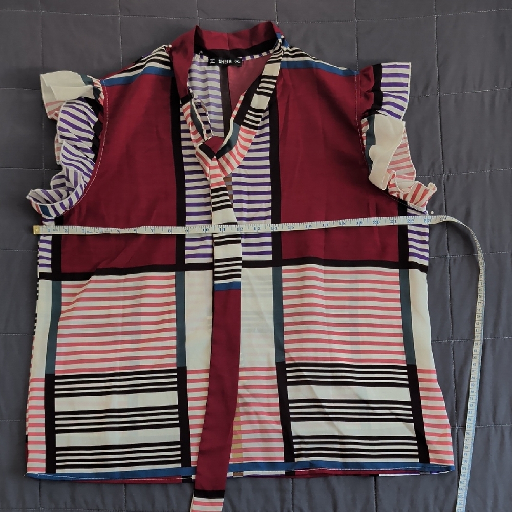 Striped Sleeveless Blouse with Ruffle Details